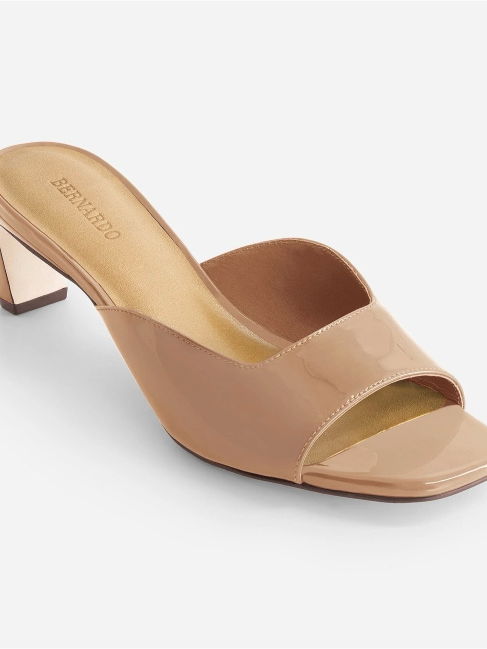 Bernardo Patent Nude-Tan Open-Toe Slide Heel